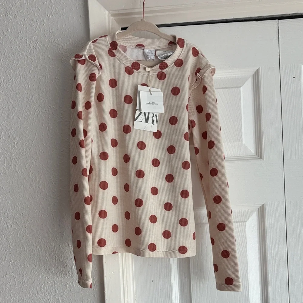 Zara Kids 11-12Y Long Sleeve Polka Dot RashGuard Swim Top